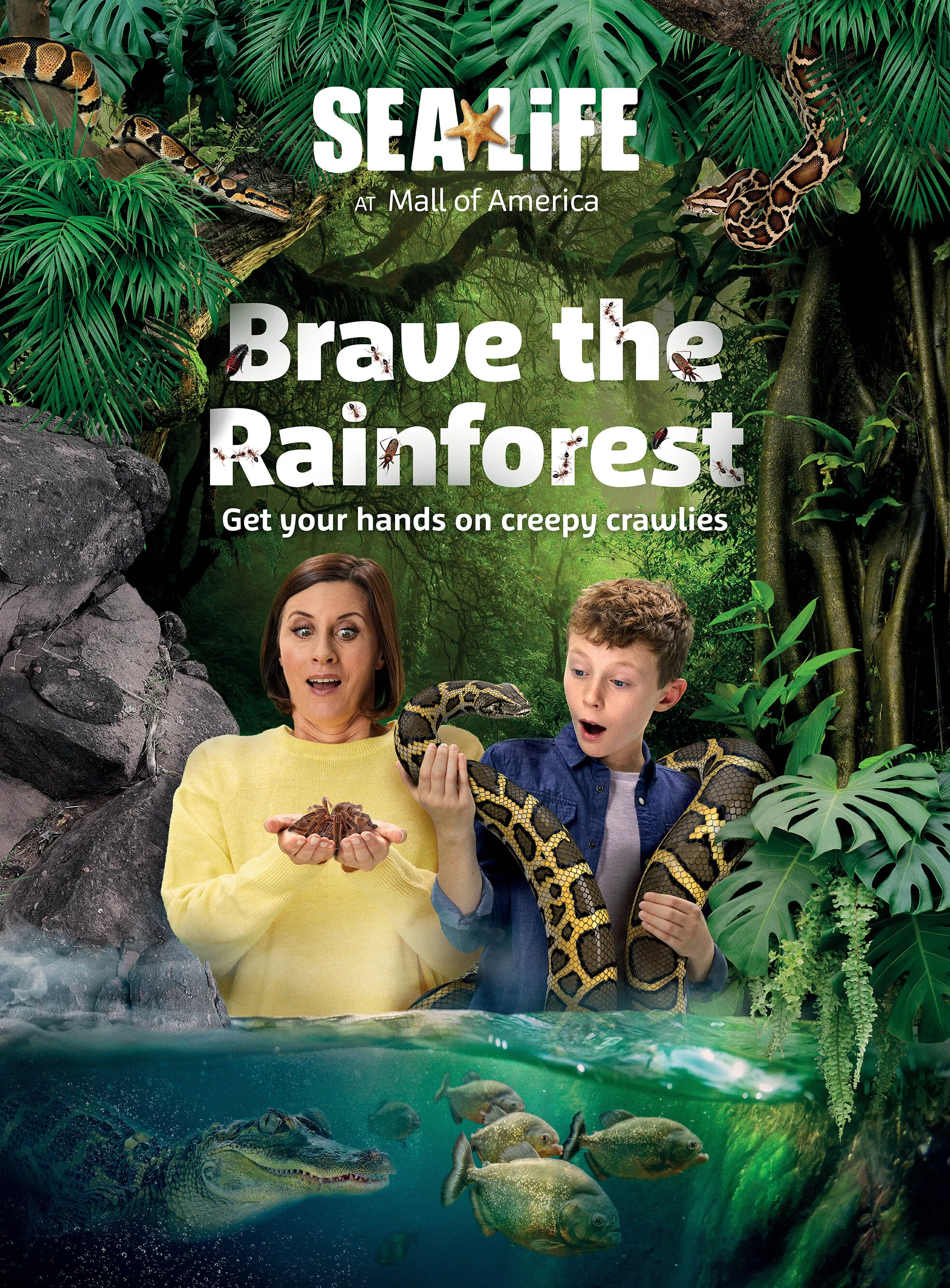 Rainforest environment was created with a series of stock photography. A CGI python was rendered and wrapped around the model.