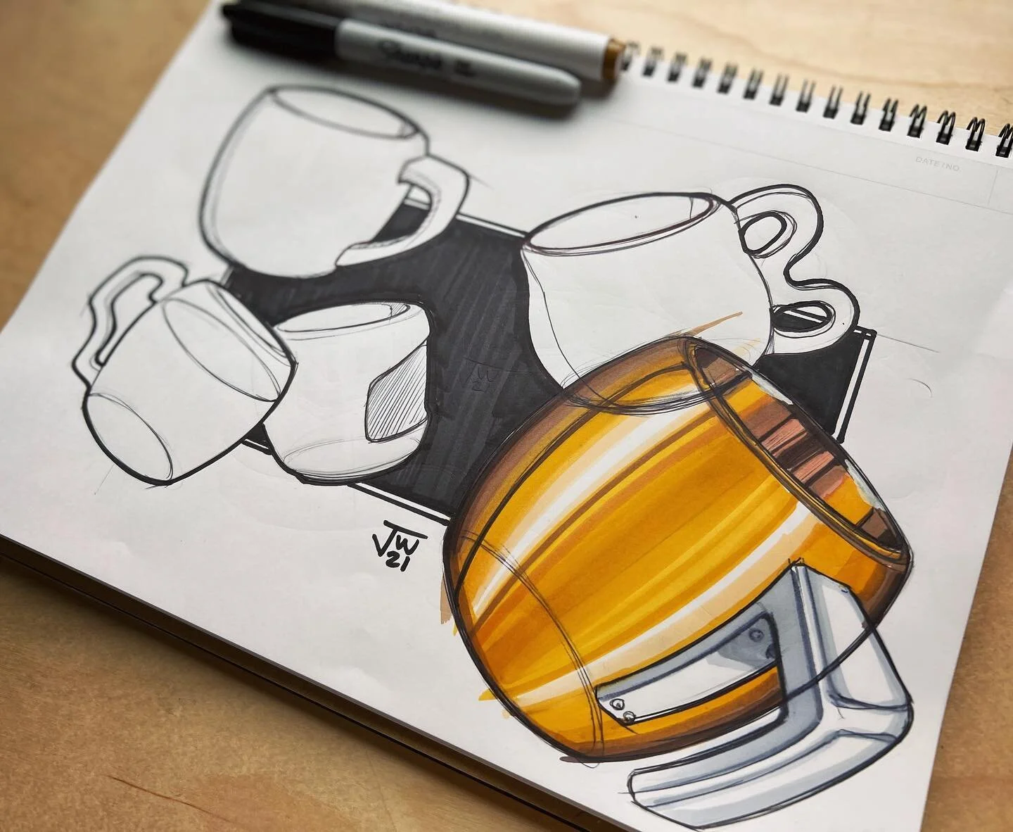 Winter = hot drinks (no coffee).

#mugs #ergonomics #productdesign #productsketch #designsketch #id #idsketch #idsketching #sketch #sketching #industrialdesign #sharpie #dailysketch #prismacolor #marker