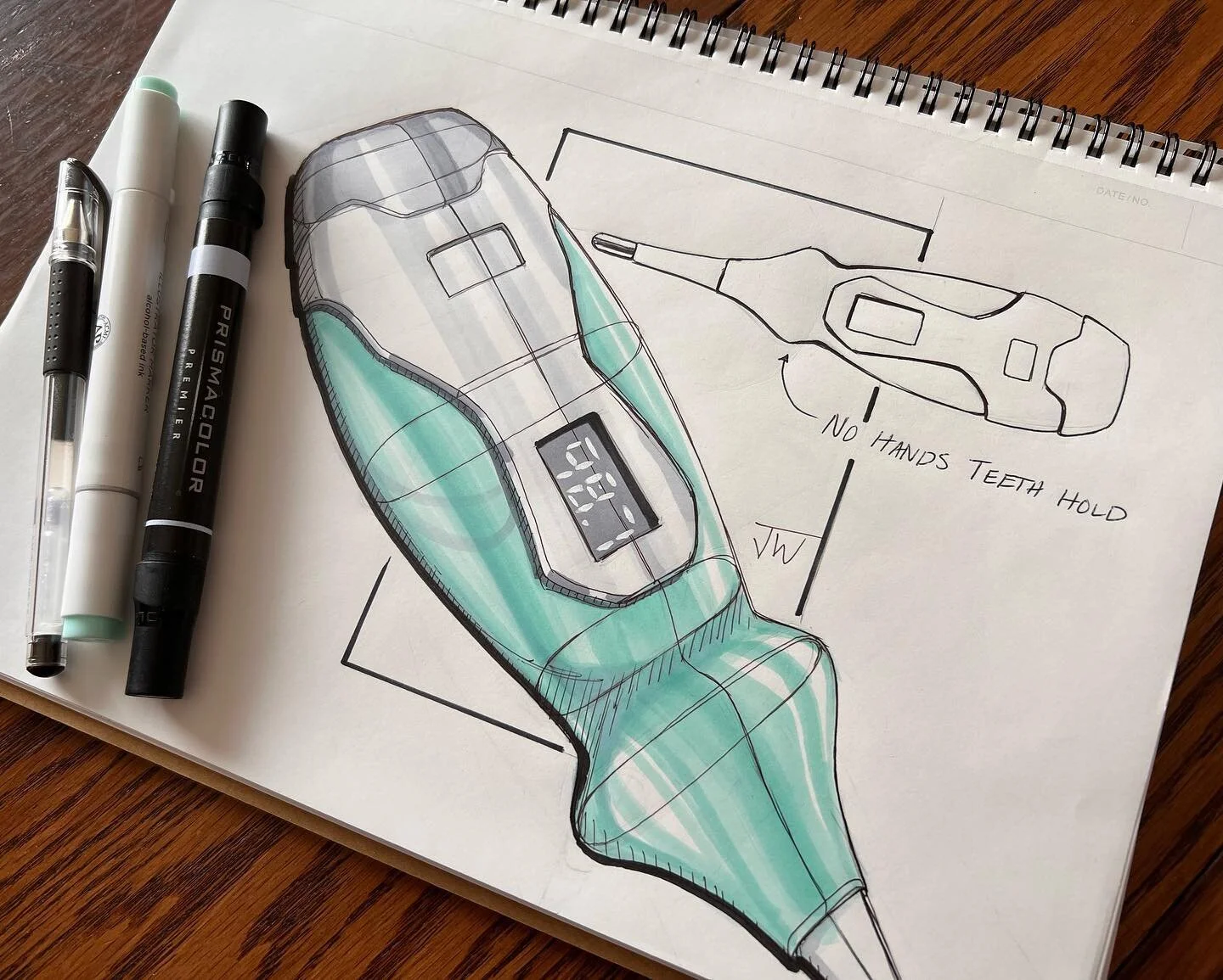 I had my first cold in two years, and thermometers are annoying to hold!

#termometer #medicaldevice #ergonomics #userexperience #productdesign #productsketch #designsketch #id #idsketch #idsketching #sketch #sketching #industrialdesign #sharpie #dai