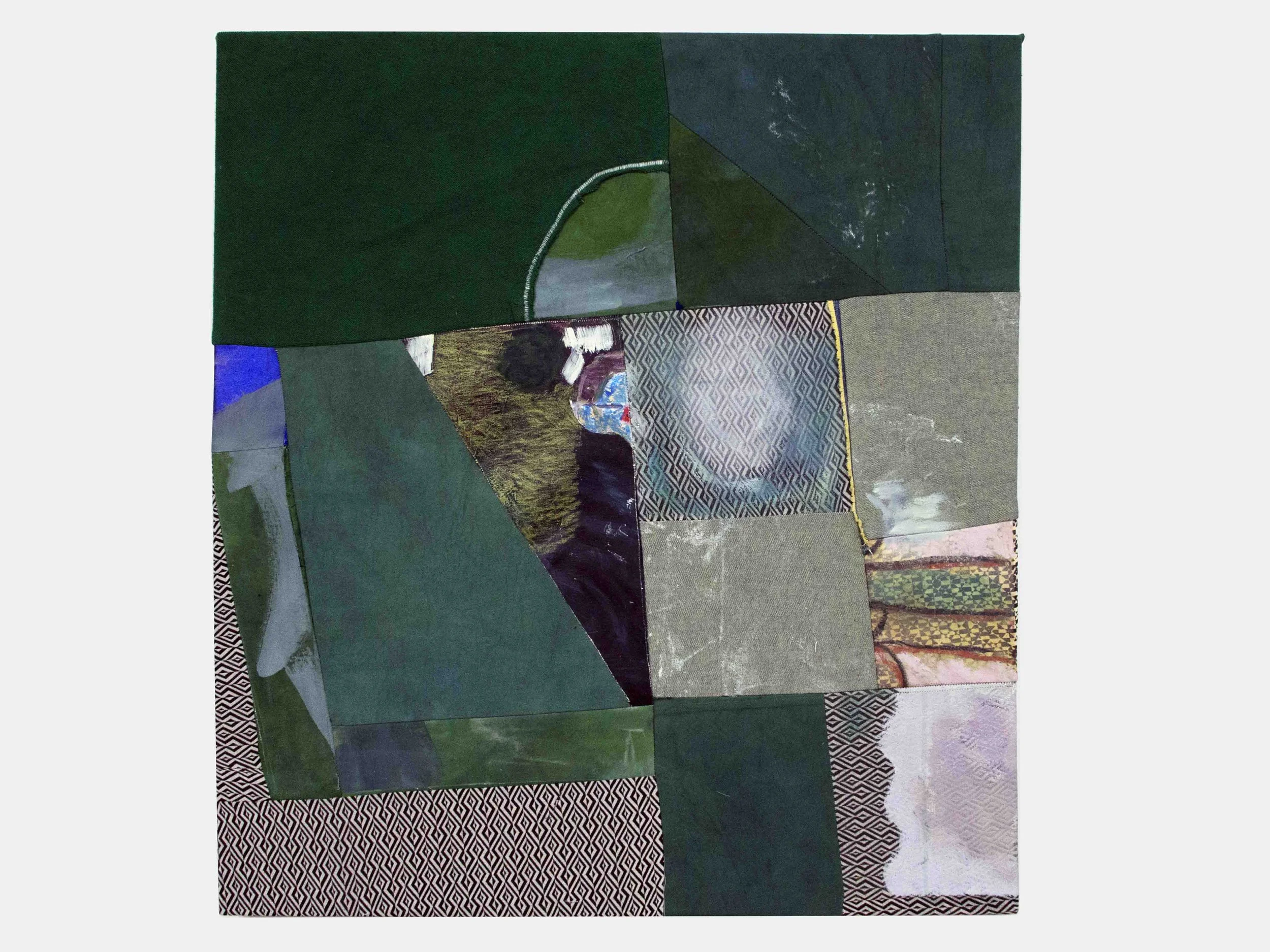 Psychic Kity, 33” x 35”green sweater, dyed canvas, oil paint, 2026