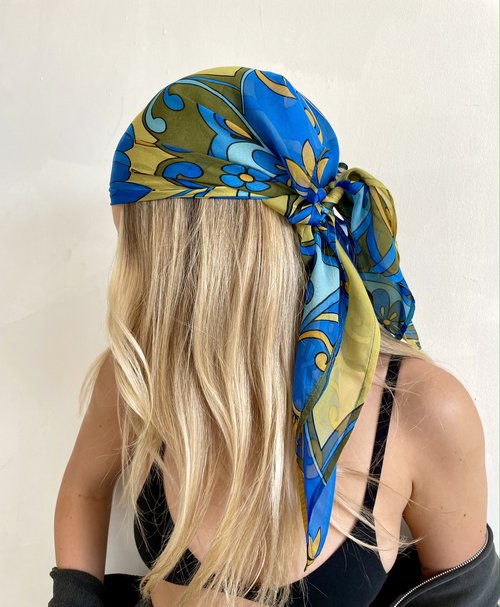 Blue Yellow-Green Silk Headscarf — HOUSE OF BRAID