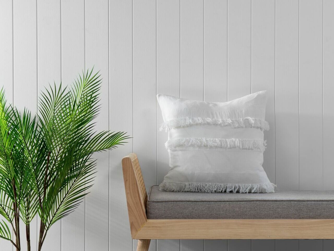 White Fringe Cushion