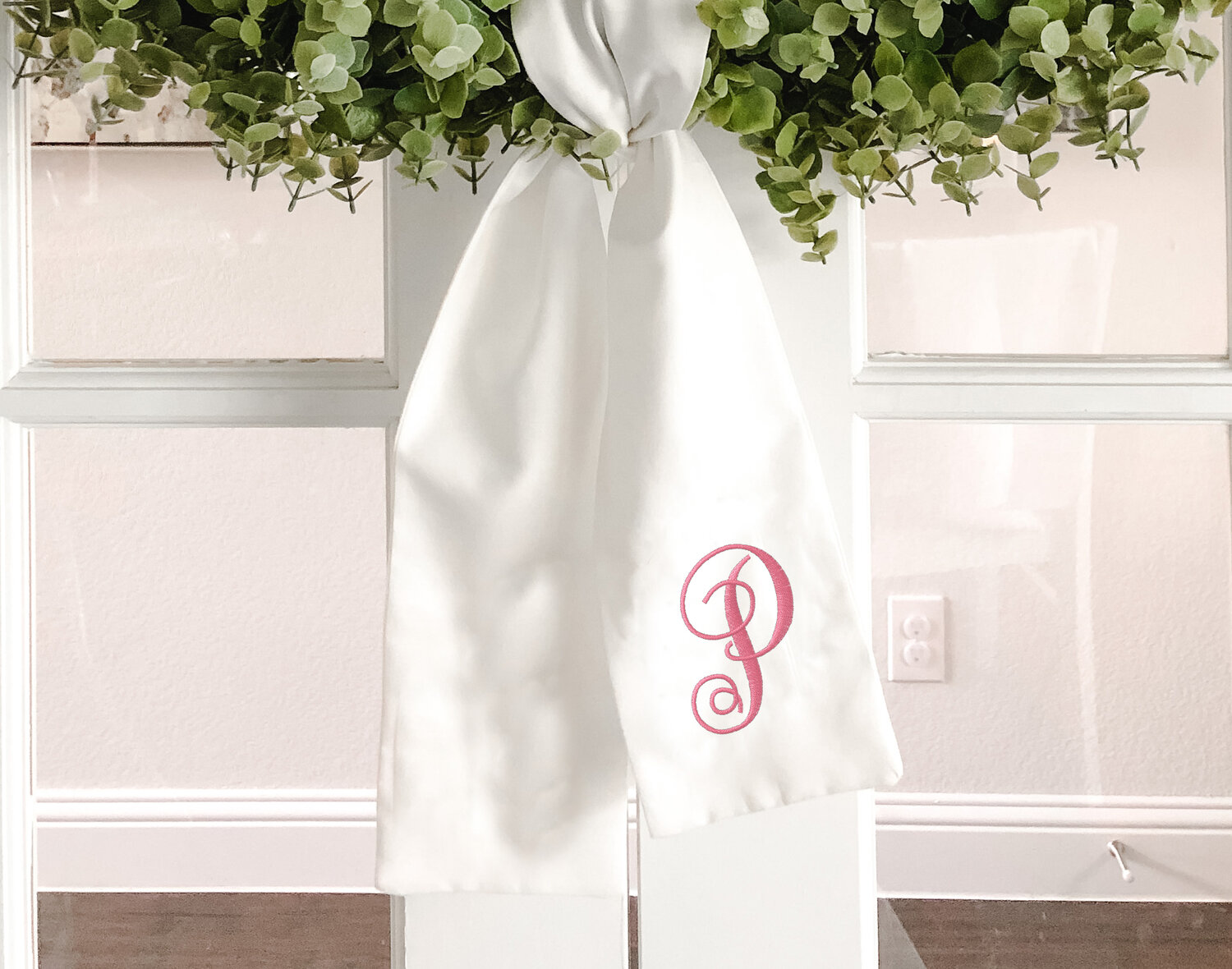Wreath Sash for Front Door Decor - Blank White Wreath Sash for Embroidery Monogram - Wreath Accessories - Polyester - 4.5 W x 56 L
