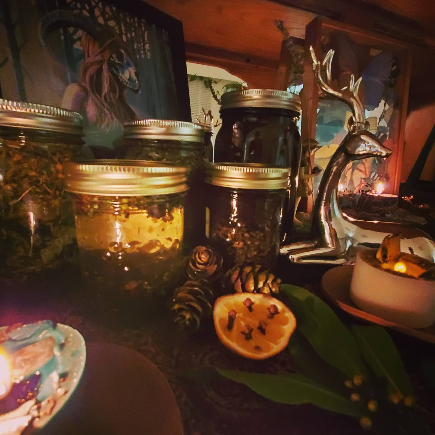 The last full moon of 2020- the 'Cold Moon', brought up all sorts of emotions and reflective visions...no surprise as the moon rose into Cancer last night.

As I nestled in for the night, I set up my altar to charge some potions I made the night befo