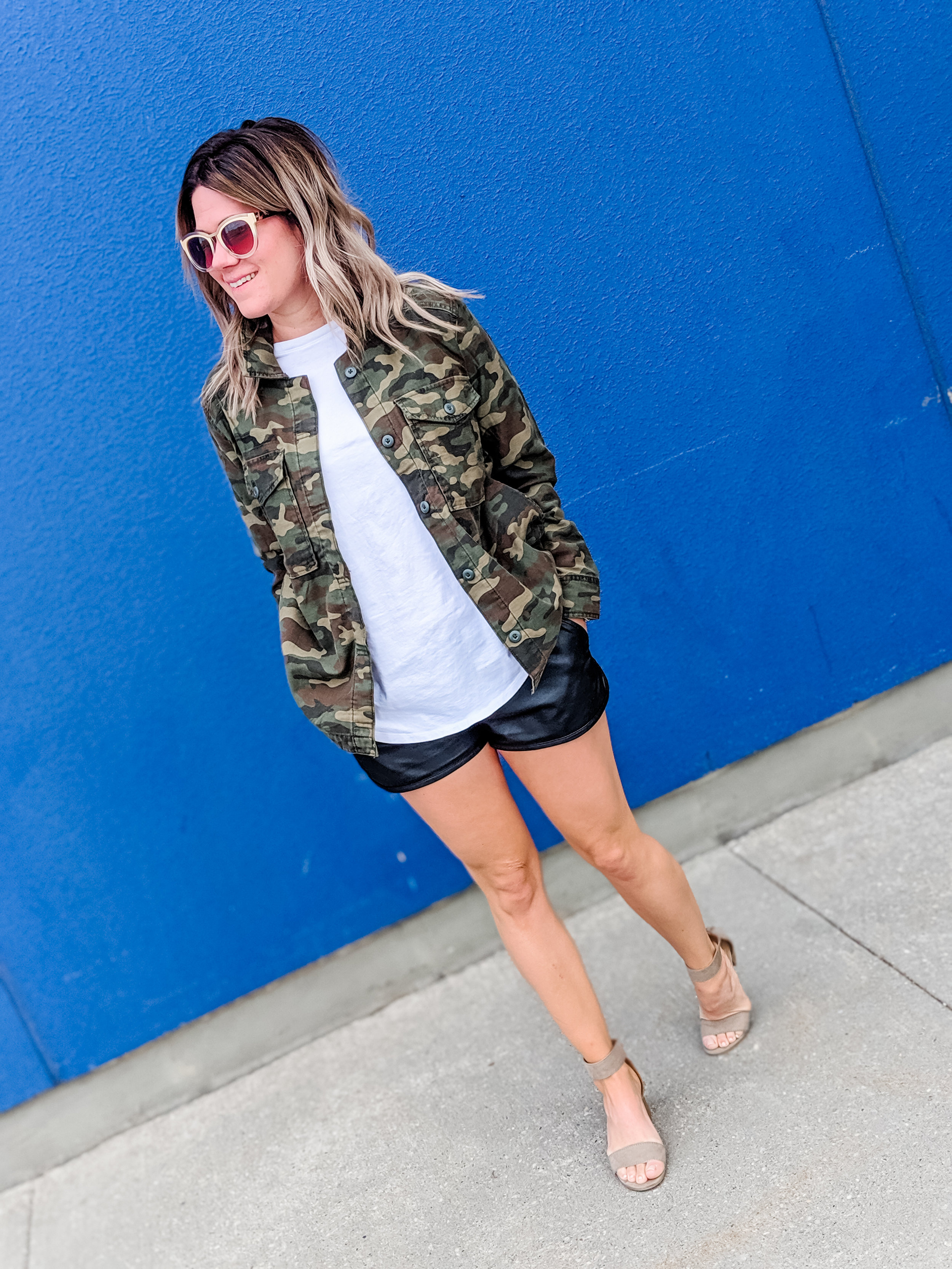  Camo Jacket + Leather Shorts