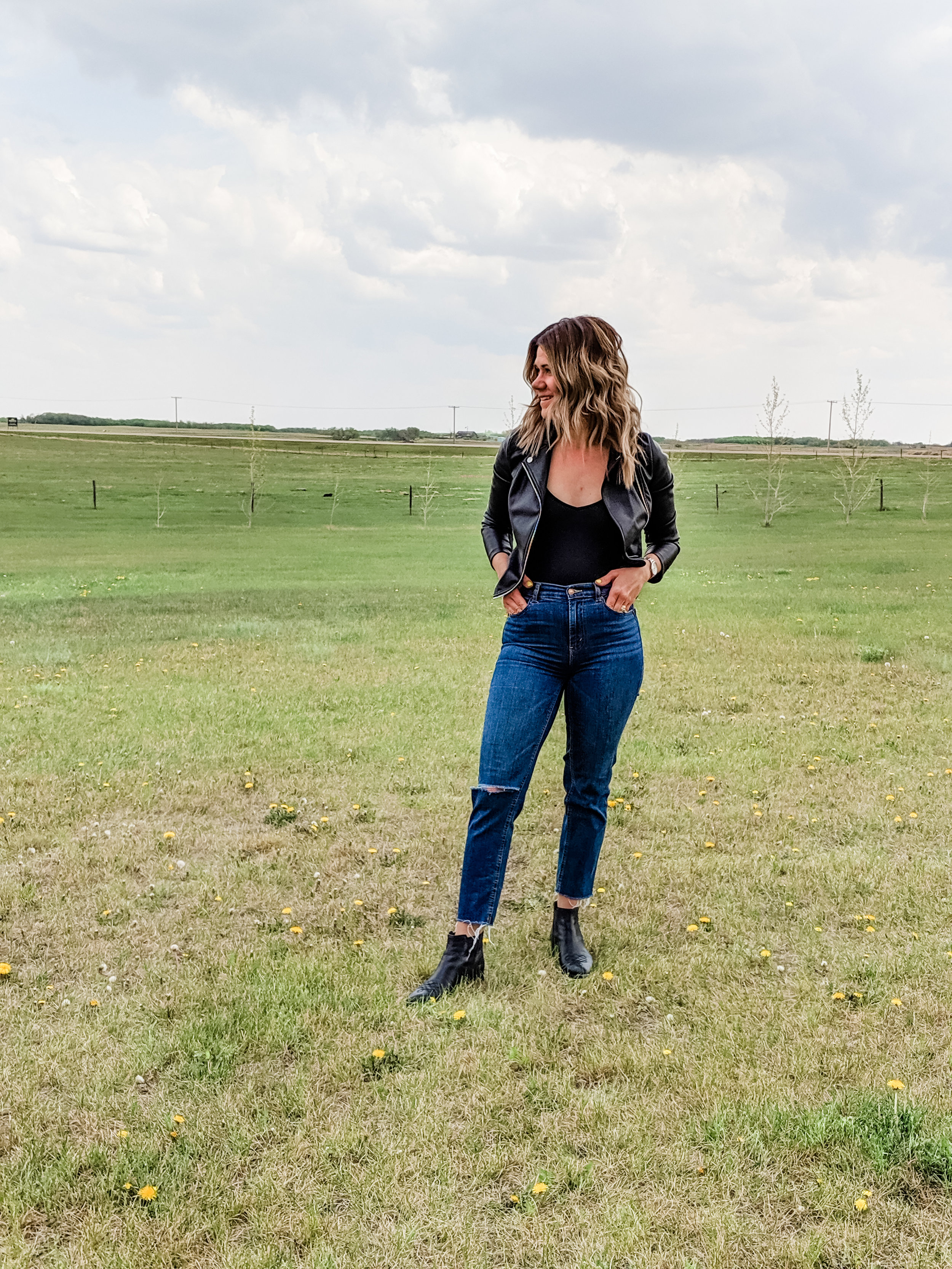 Jeans, Biker Jacket, High-Waist Jeans: