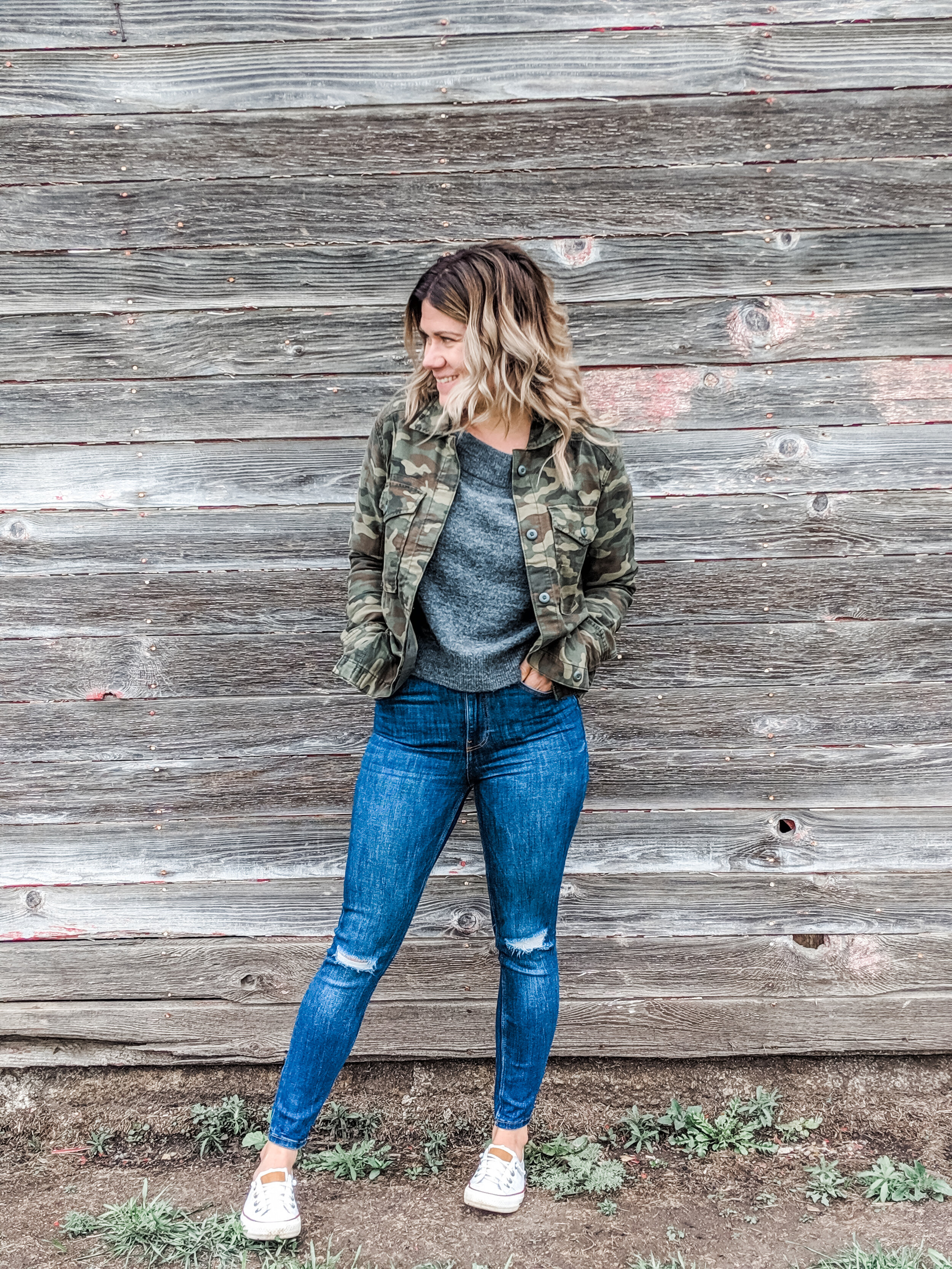  This is a FUN How to Wear Series. I loooove camo print and this jacket was a fabulous find. Places to buy this jacket this season are at American Eagle, Nordstrom Rack, Old Navy and the Gap. I usually buy my jackets in XS because I like them to fit 