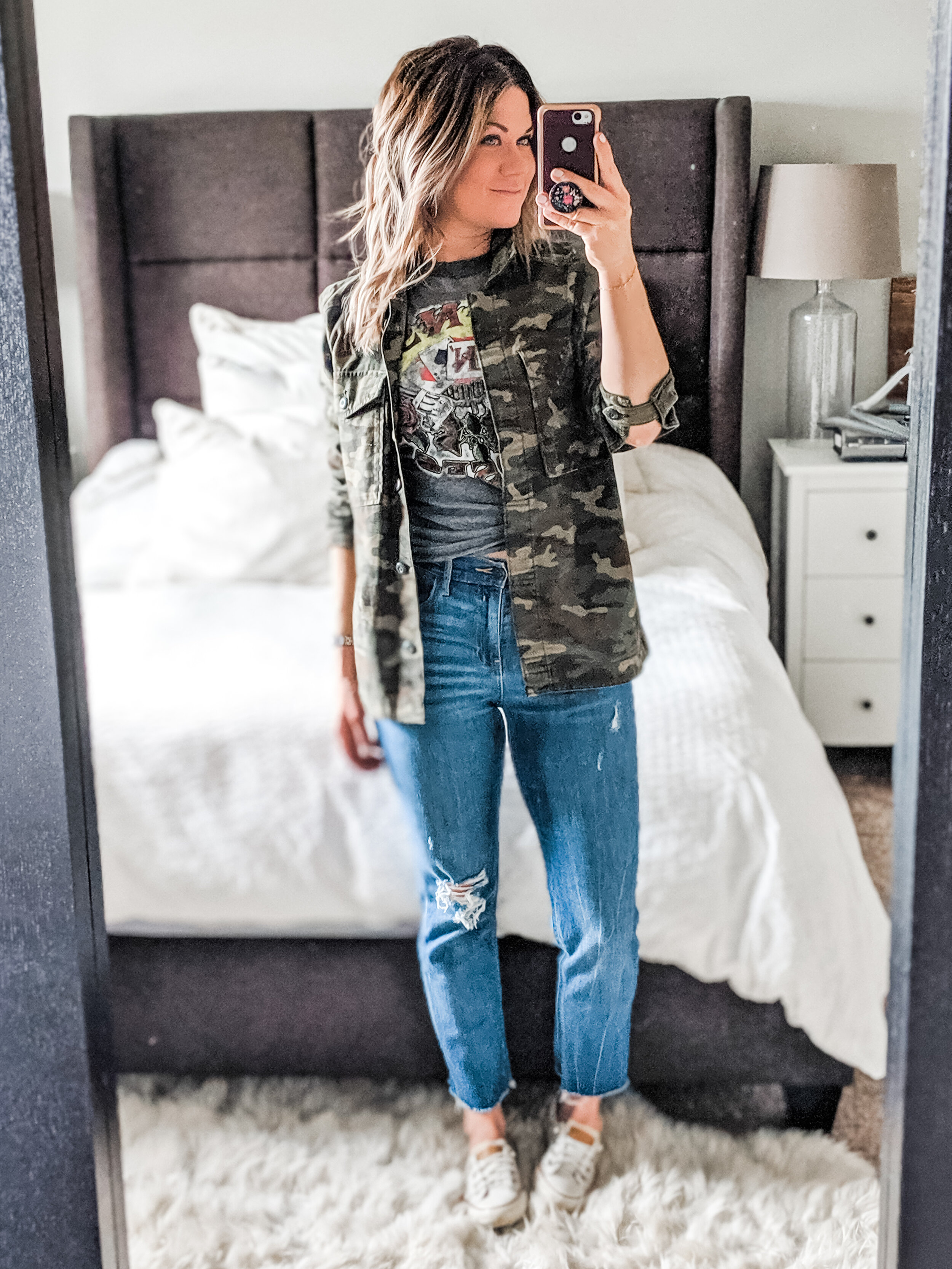  Graphic Tees will forever be a staple in my closet. I actually don't love Guns N' Roses but I do adore their tee paired with this coat. The jeans are Old Navy's High-Waisted AKA the Power Jean (size down when purchasing- they stretch A LOT and are s