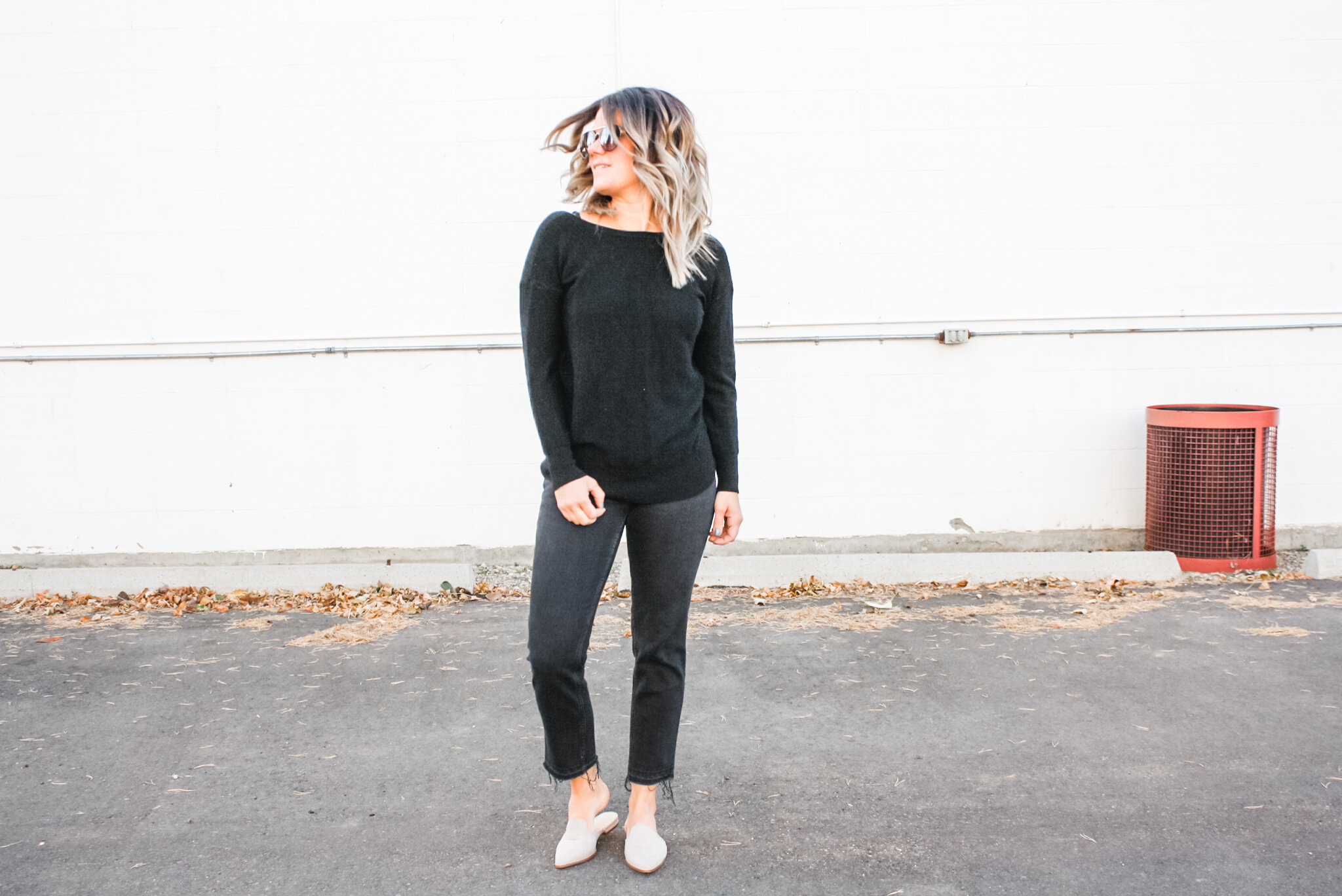 BLACK JEANS + BACKLESS SWEATER  