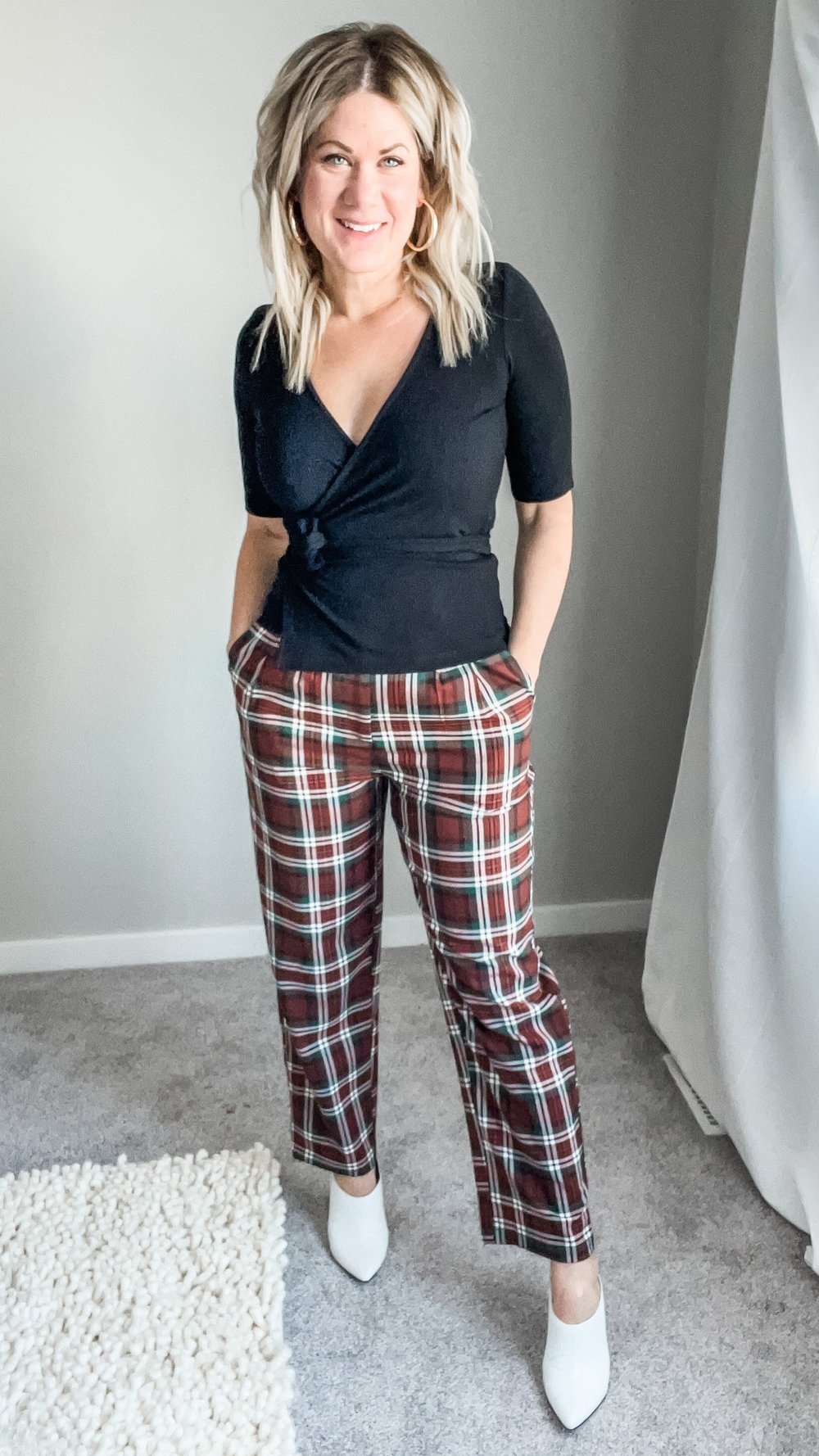 MAKE A STATEMENT WITH A WRAP TOP &amp; PLAID PANTS