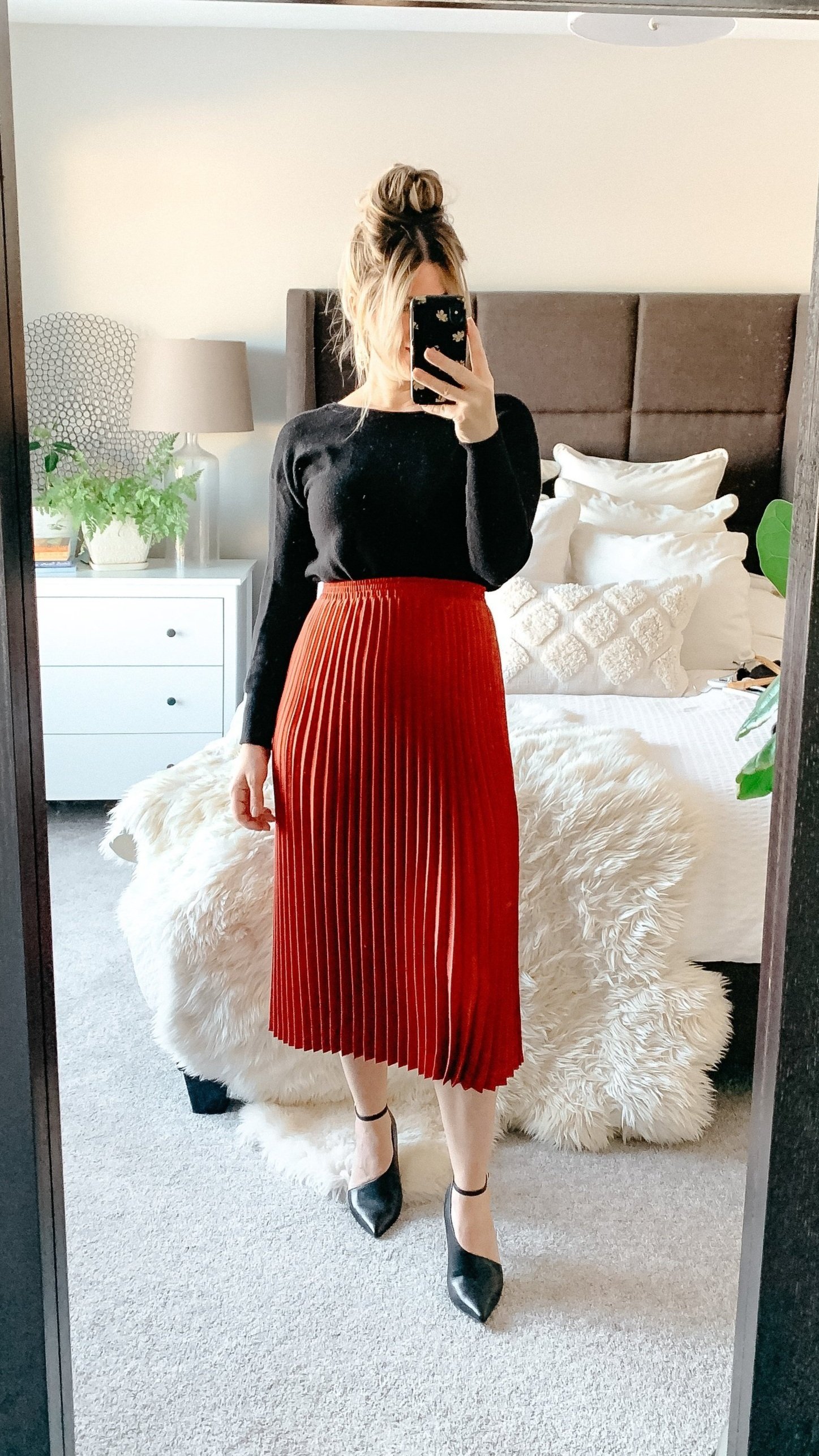 Pleated Skirt &amp; Open-Back Sweater