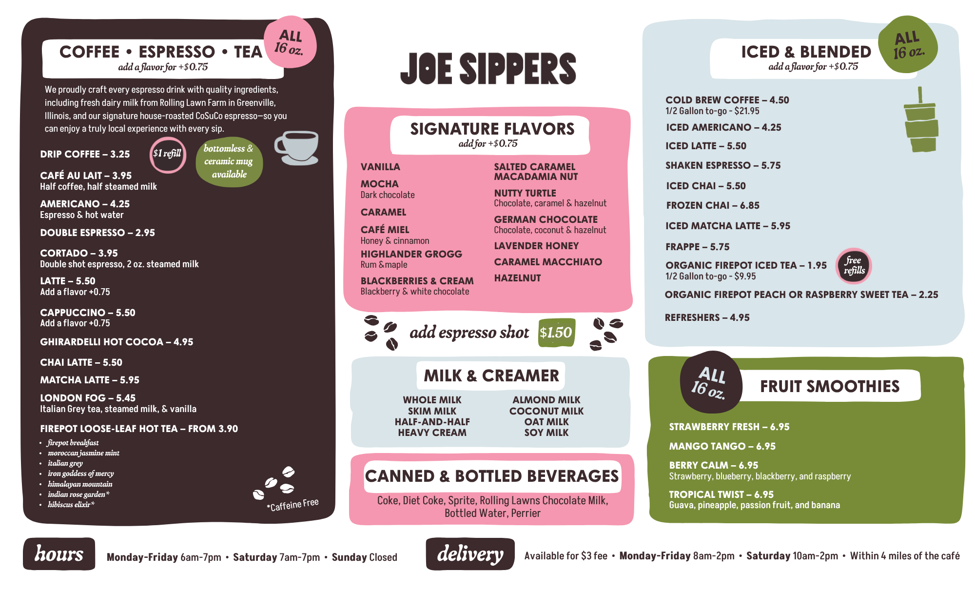 Joe Sippers menu - drinks