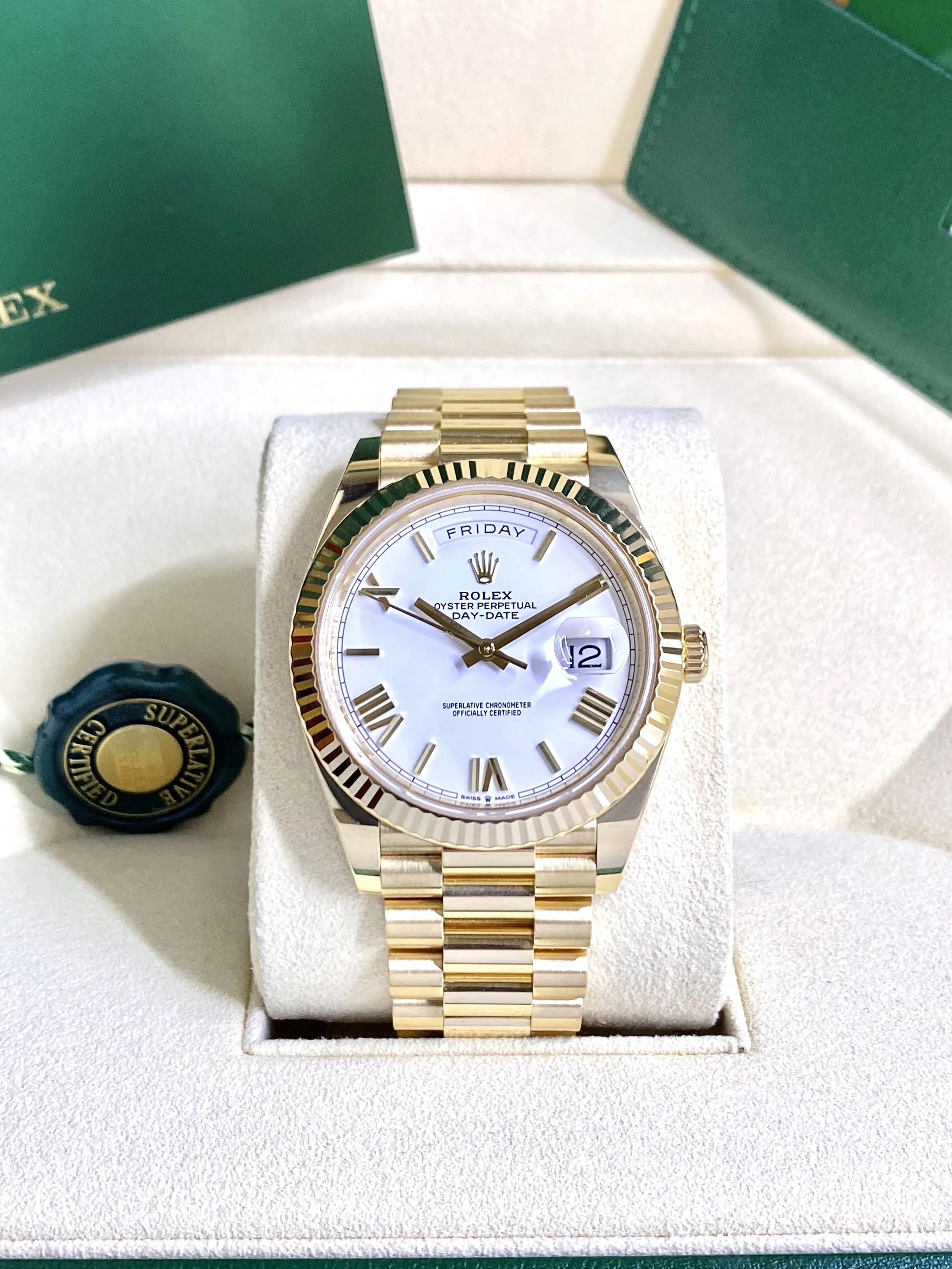 Rolex Day-Date 40 228238 - White Roman Dial - Box & Papers