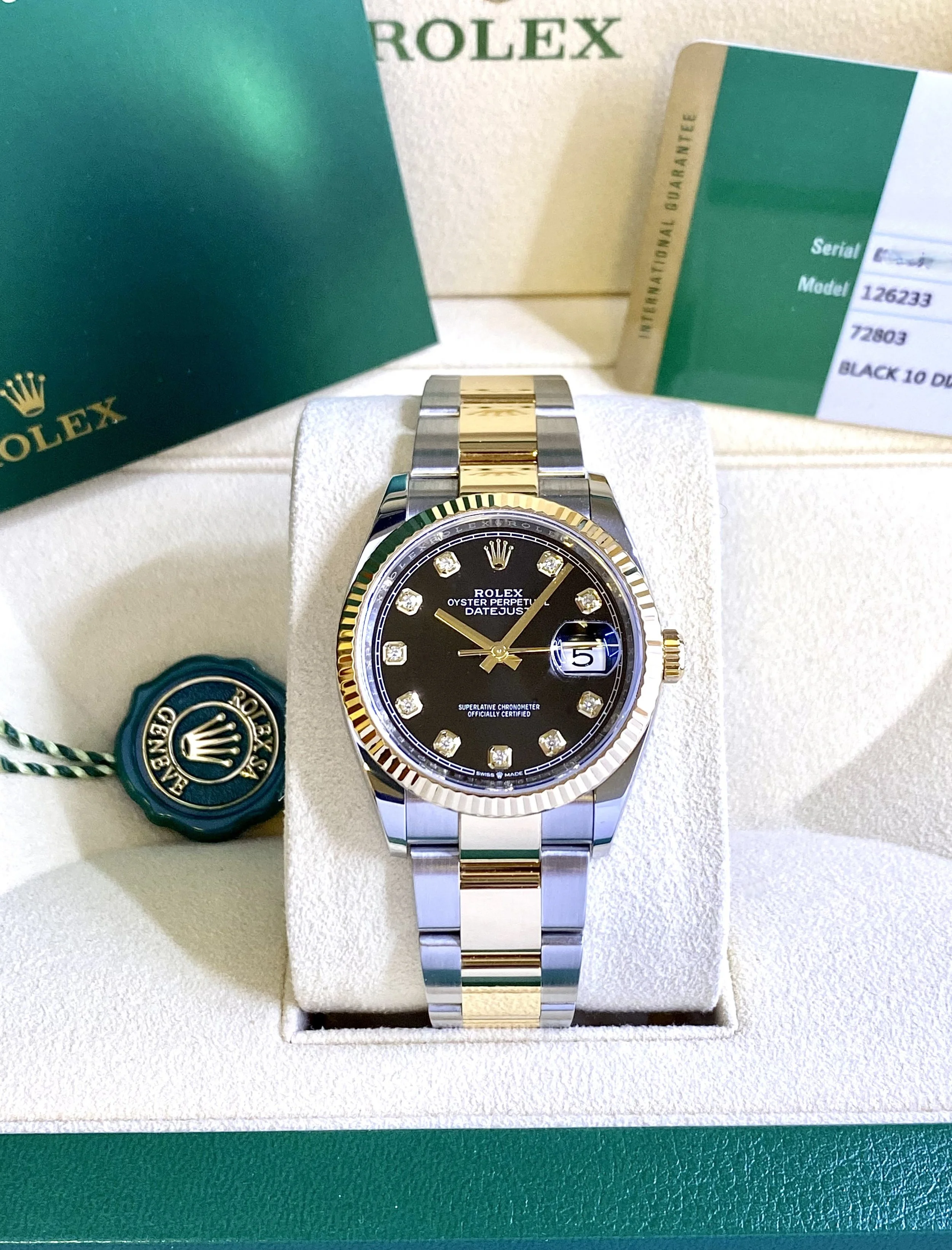Rolex Datejust 36 #126233 - Black Factory Diamond Dial - Box & Papers