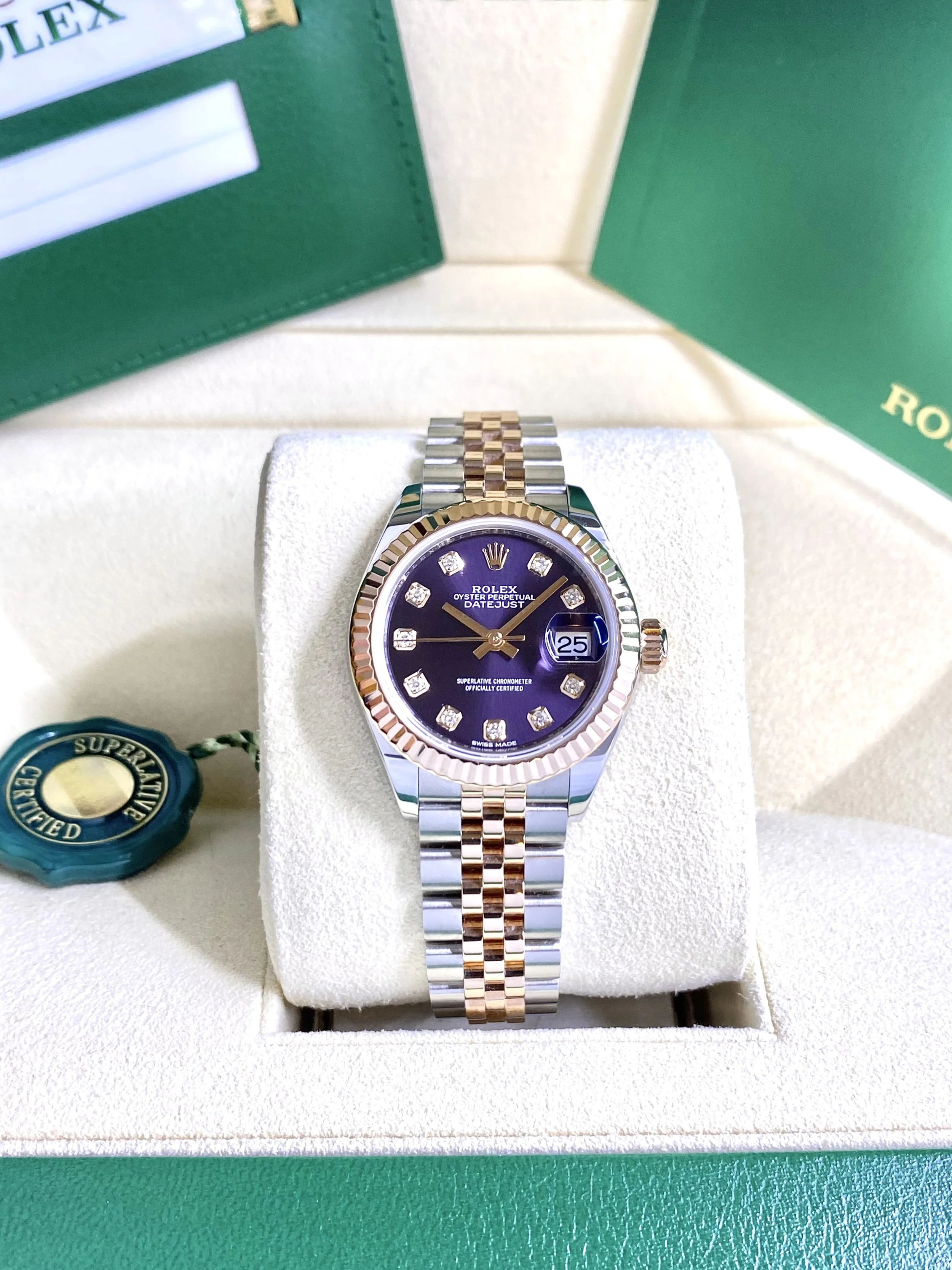 RARE! Rolex Lady-Datejust 28 #279171 - Box & Papers - Aubergine Diamond Dial