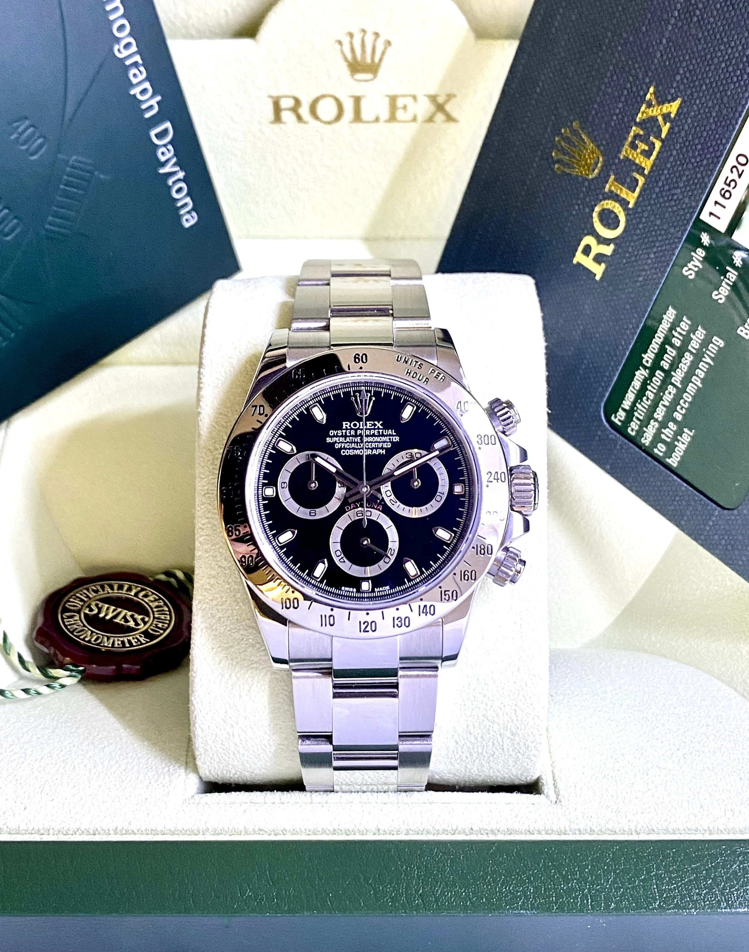 Rolex Daytona 116520 - Box & Papers - Engraved Rehaut - Black Dial