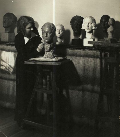 Elsa Fraenkel sculpting Sidney Sabin in her studio at St. John’s Wood, London, 1938