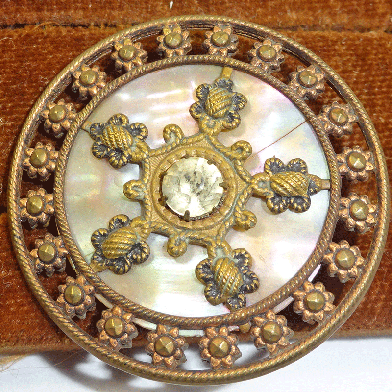 Large pierced gilt metal over mother of pearl (a/f)