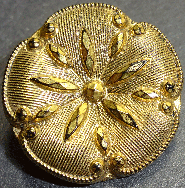 Vintage black glass button with gold luster