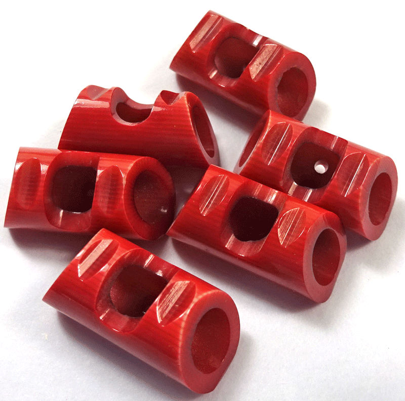 Set of 6 red hollow tube buttons