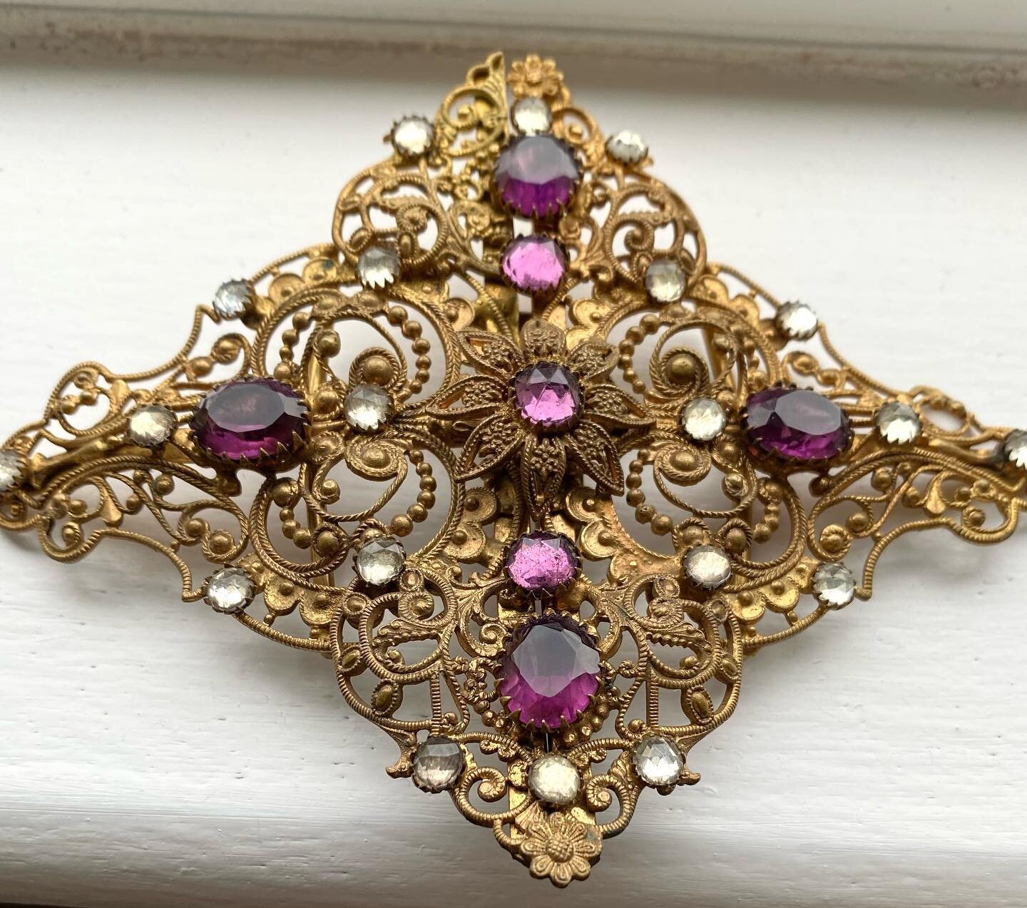 Large Victorian dress buckle or clasp added to the website today #dressbuckle #antiquebuckle #victorianbuckle #purplepaste