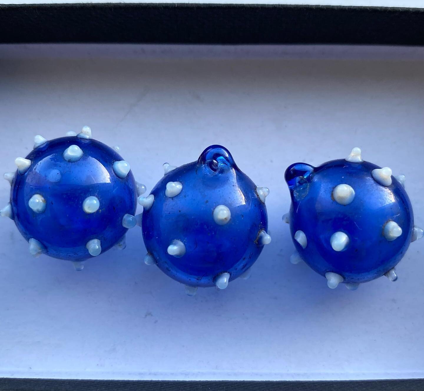 Fritz Lamplight blue glass buttons just added to website #www.vintagebuttonemporium.com #fritzlampl #orplidglass #vintagebuttons #glassbuttons