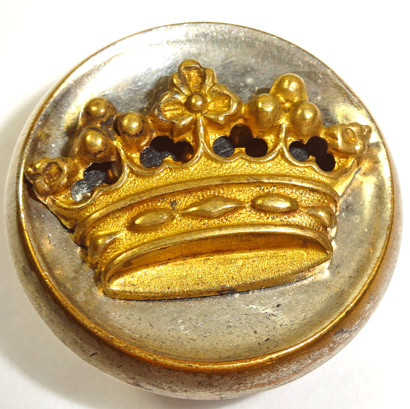 Coronet on silver plated button, stud shank