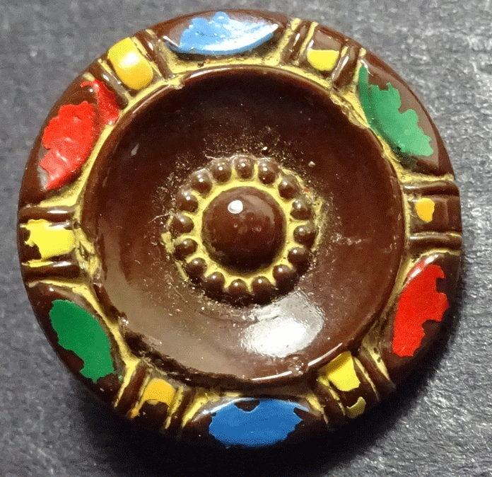 Brown glass, painted rim