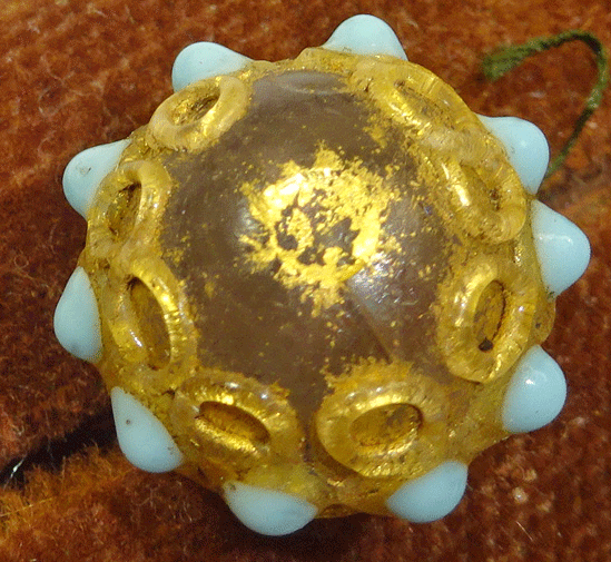 Small glass ball button with turquoise and gold lampwork