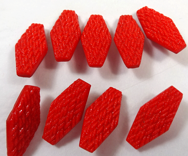 Set of 9 red glass sarcophagus  buttons