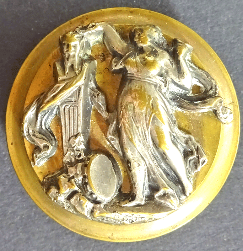 Unidentified figure placing wreath on bust of man