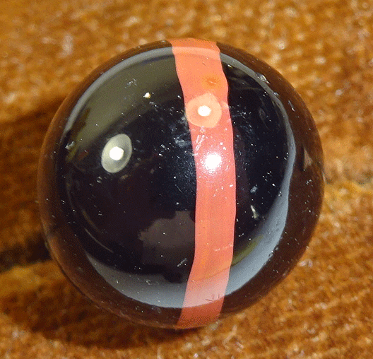 Glass waistcoat ball button with orange stripe