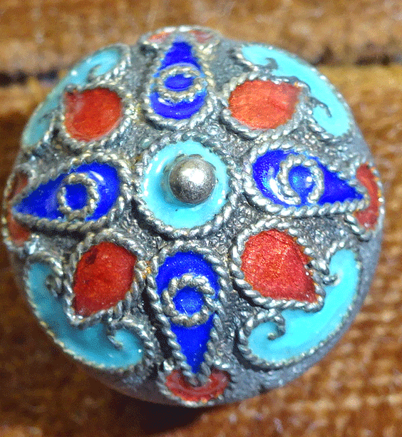 Small Russian silver enamel dome, stud type shank