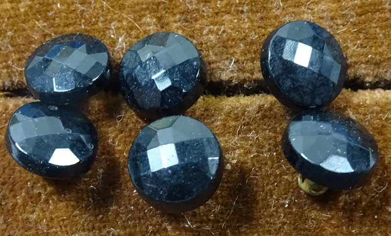 Set of 6 tiny black glass, metal shank