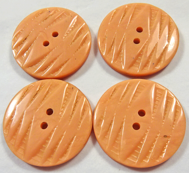 Set of 4 pink Art Deco coat buttons