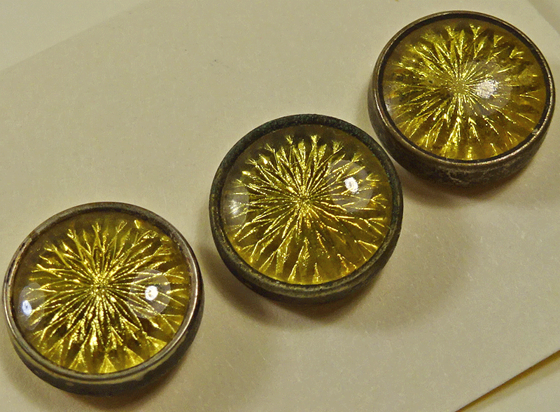 Set of 3 small yellow enamel dress buttons