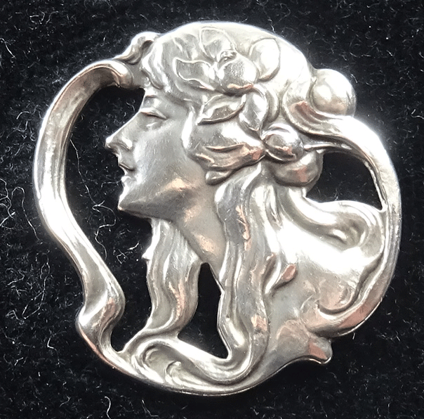 Silver Art Nouveau female head, Birmingham 1901
