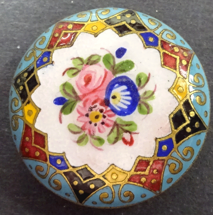 Enamel flowers with polychrome border, stud shank