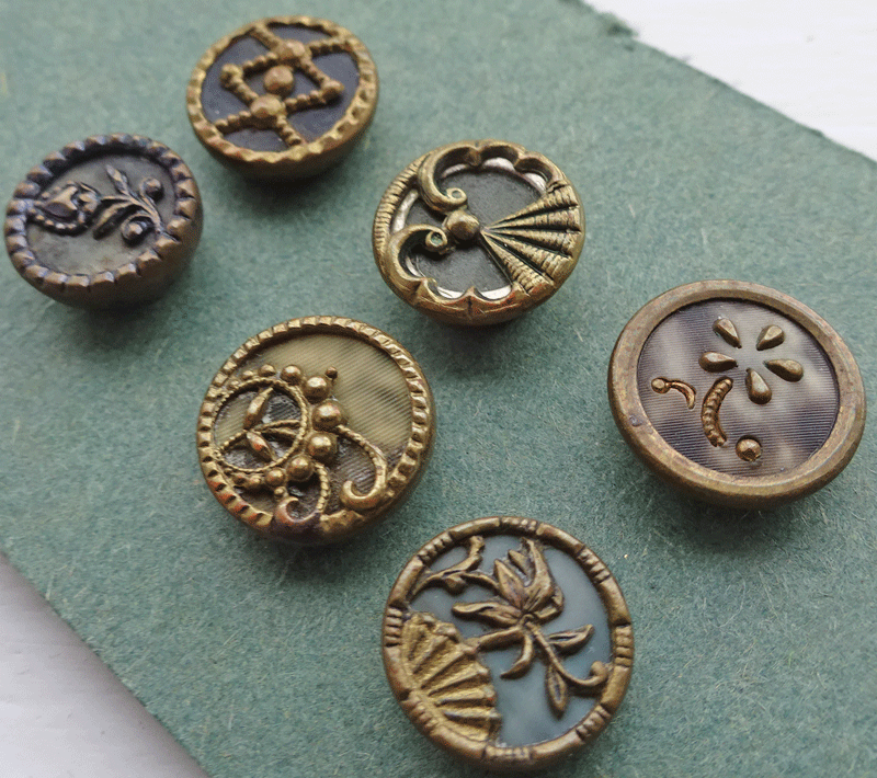 Group of 6 Austrian tinies, shades of green and gold