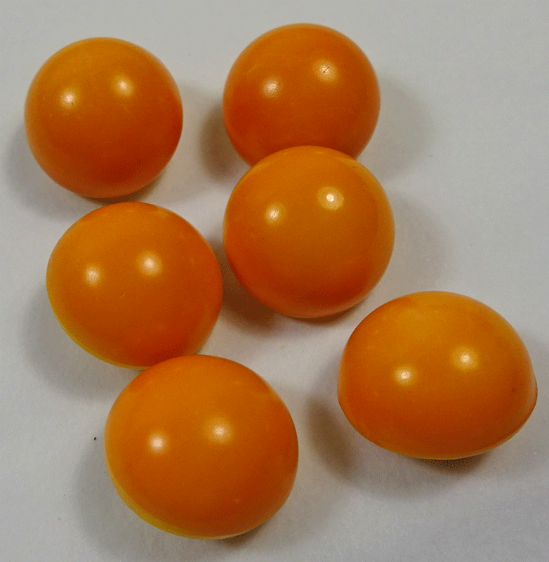 Set of 6 orange glass dome buttons