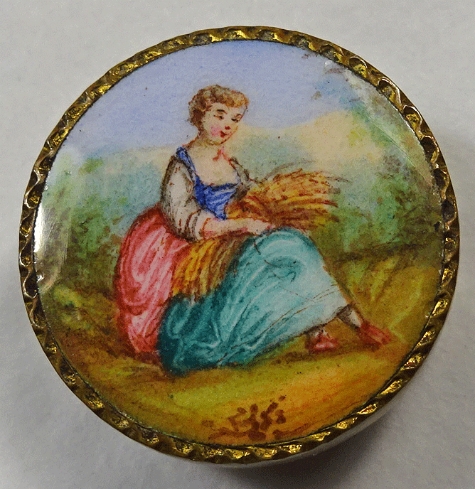 Porcelain button with portrait of young girl, double stud shank