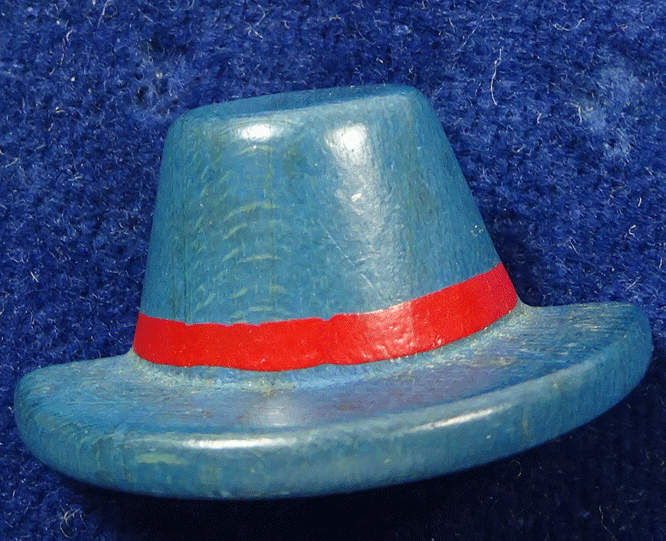Blue painted wooden hat button