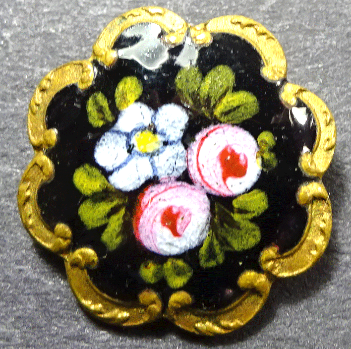 Black enamel button with flowers
