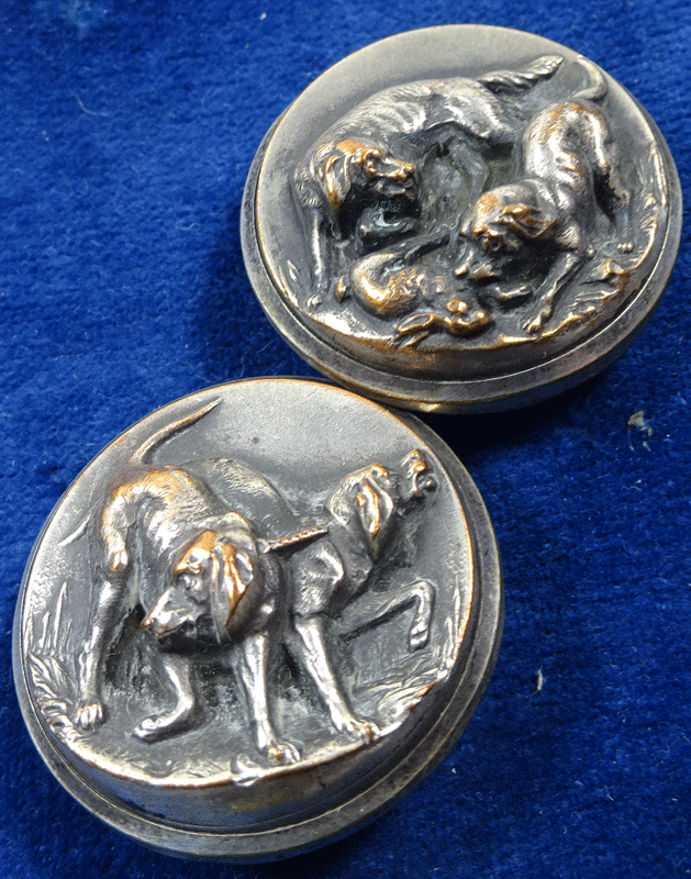 Pair of large stud buttons - two sporting dogs