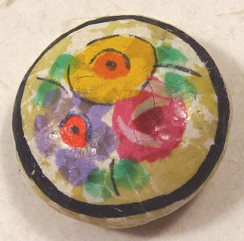 Small painted fabric button, pad shank