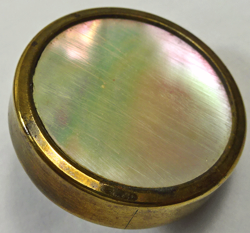 Mother of pearl drum in metal frame