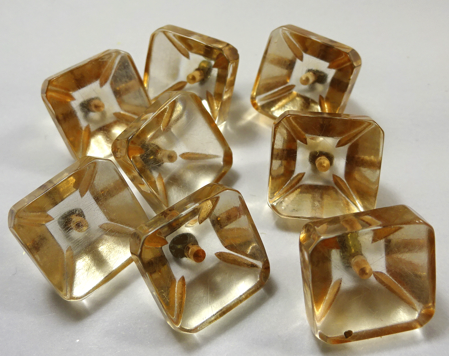 Set of 8 square lucite with peach lines