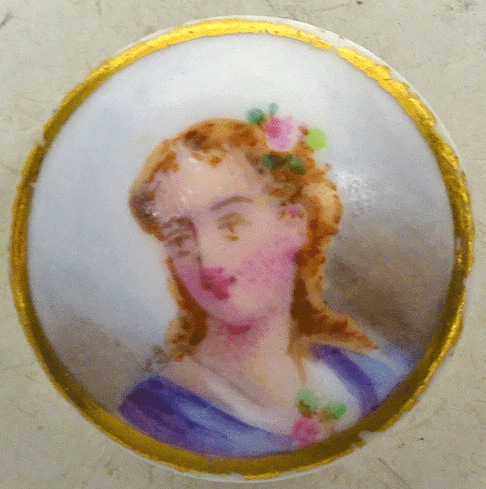 Hand painted portrait on porcelain, stud shank