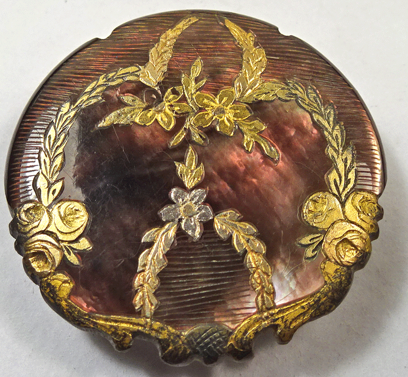 Antique mother of pearl, engraved and gold filled