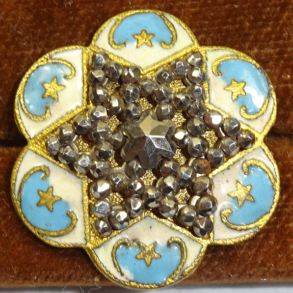 Cut steel star on turquoise enamel, Paris back